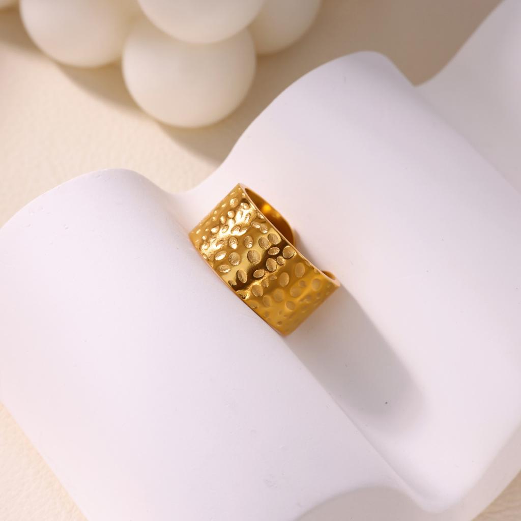 Vintage Geometric Texture Rings For Women Men Gold Color Stainless Steel Ring Wedding Couple  Waterproof Jewelry