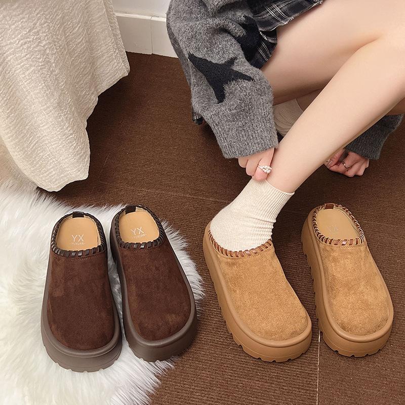 Muffin Thick-soled Heightening Boken Shoes Bag Head Half Slippers Women's 2025 Autumn New Wear One-pedal Boken Slippers