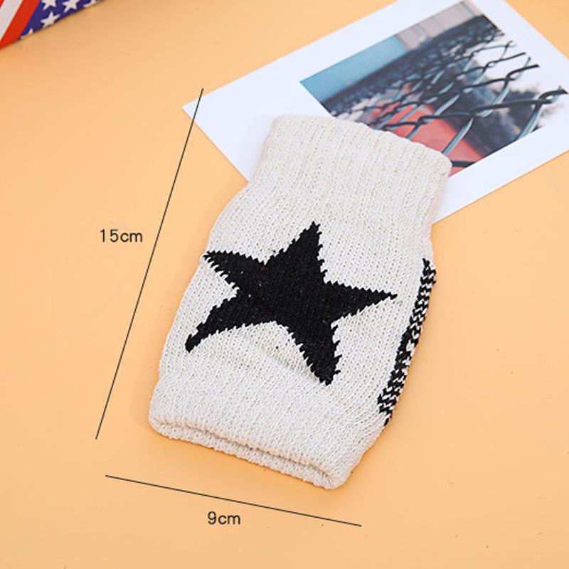 Korean Y2K Star Knitted Gloves Women Girls Fashion Pentagram Fingerless Gloves Winter Soft Hand Warmer Woolen Half Finger Gloves