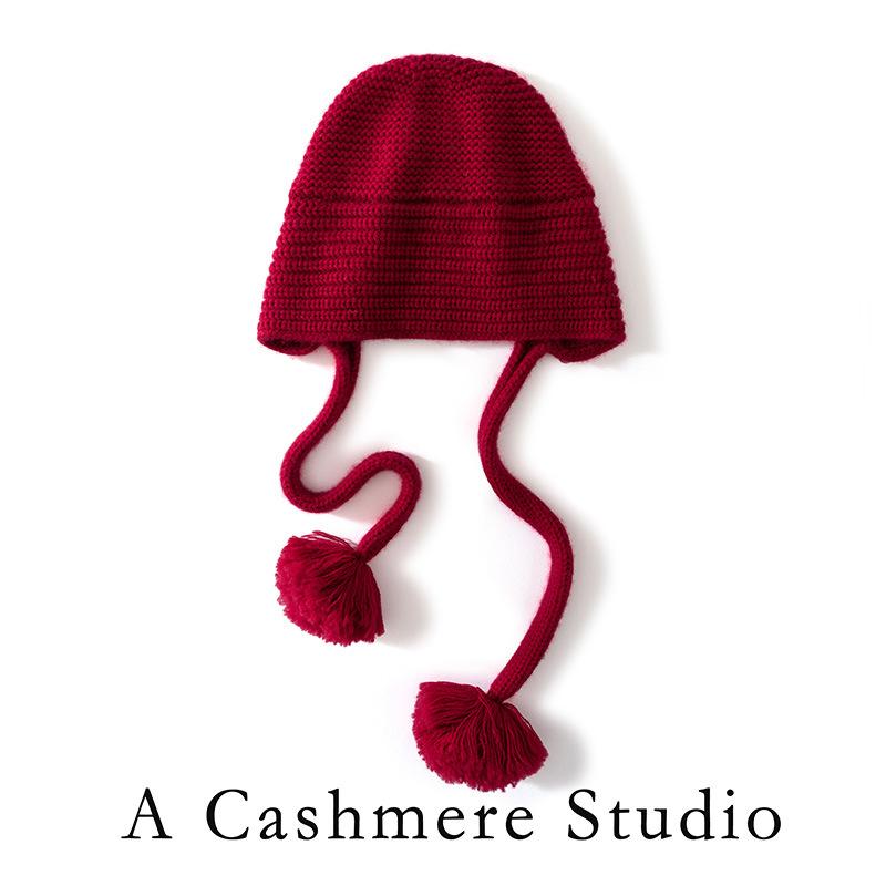 Customized autumn and winter cashmere thickened knitted warm braid hairball men's and women's cashmere caps