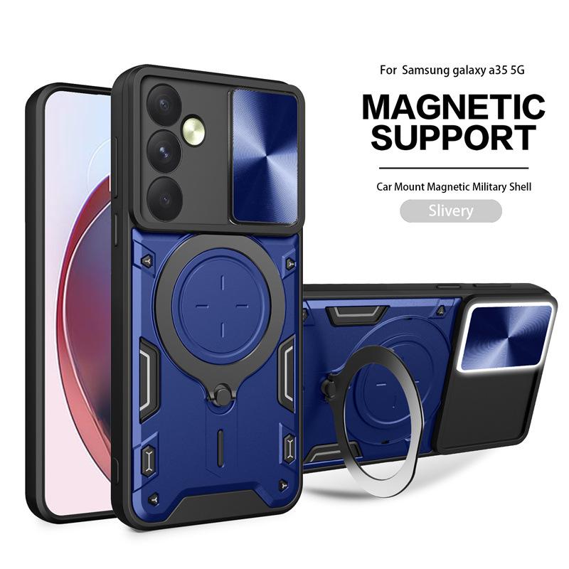 Suitable for Samsung S25 Edge Hidden Ring Bracket Anti Fall Mobile Phone Case A35 Push Window Magnetic Suction Protective Case