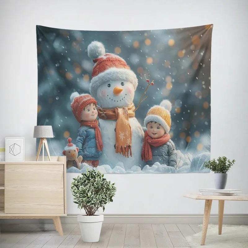 Christmas New Year Snowman Pattern Tapestry Living Room Sofa Home Decor Tapestry