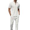 2Pcs/Set Men Casual Outfit Stand Collar Zipper Neckline Short Sleeve Tops Elastic Waistband Drawstring Pockets Pants Set