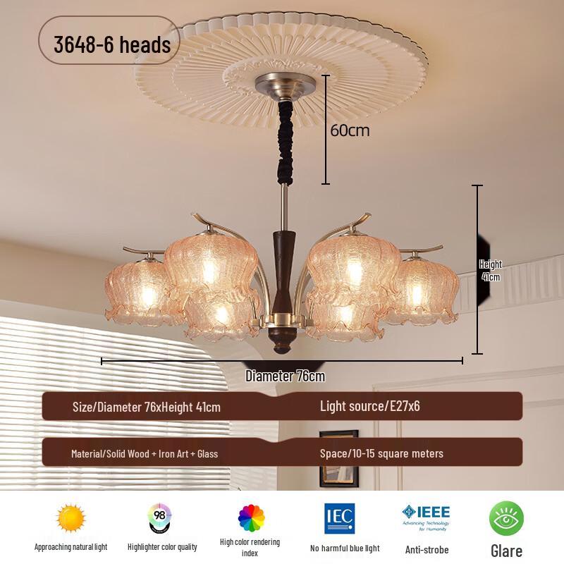 Nufeng 6-Head Retro Iron Glass Chandelier