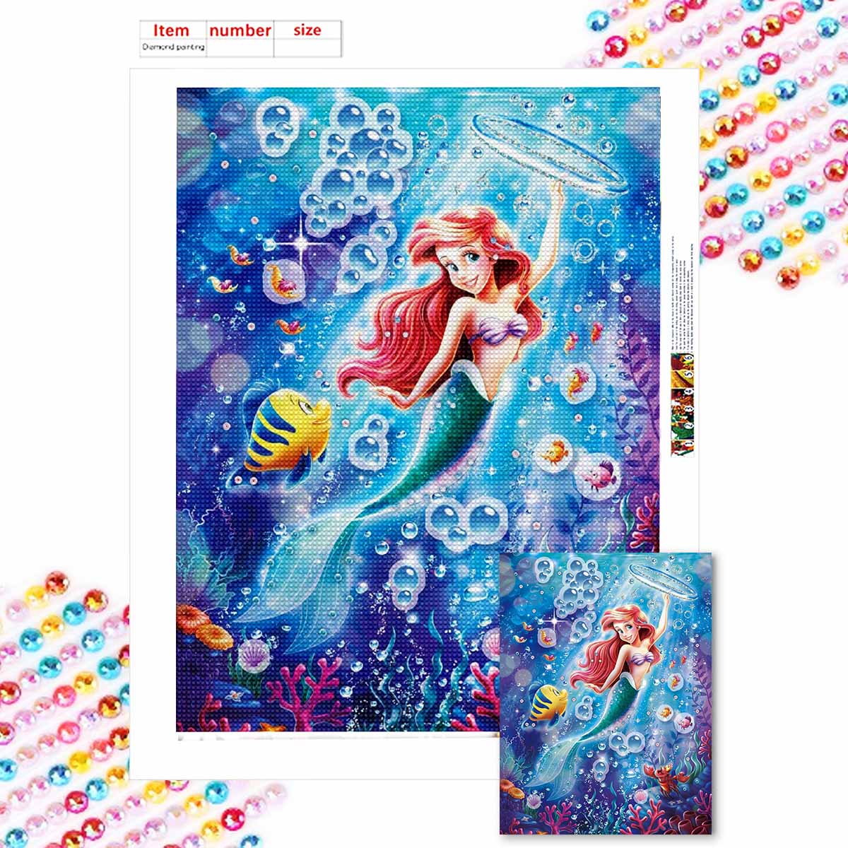 

5D DIY Diamond Art Painting Kits for Adults, The Mermaid and Her Friends Full Round Crystal Diamond Kits for Beginner for Home Wall Decorate Round 20x30cm
