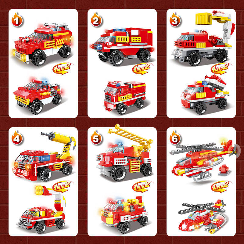 Woma Toys C0651 Transforming Robot 13 In 1 Fire Rescue Car Building Block Brick Toy Set for Kids