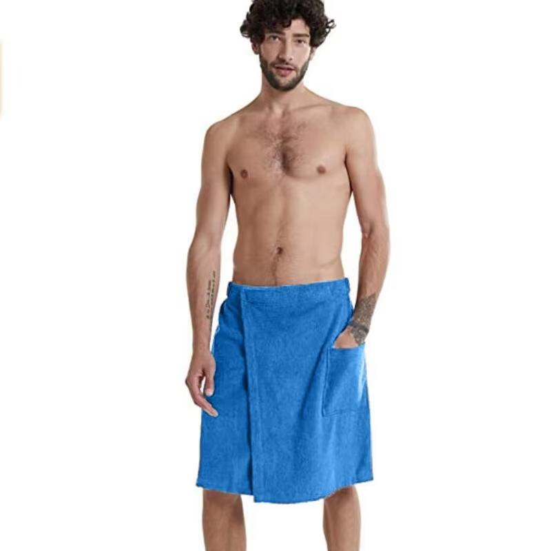 Men Wearable Bath Towel Magic Tape Quick Dry Beach Towel Spa Shower Wrap with Pocket Adjustable Bathrobe