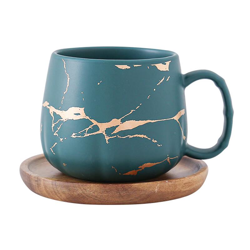 Hayu Xi Art Ceramic Coffee Mug with Wooden Saucer