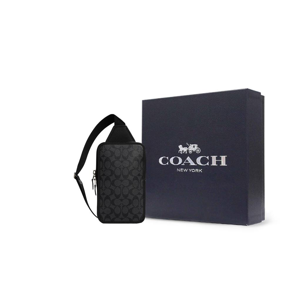 New COACH Sullivan Refined Pebbled Leather With Canvas Shoulder Bag Crossbody Bag Small Size Men's Charcoal Black C9867-QBMI5