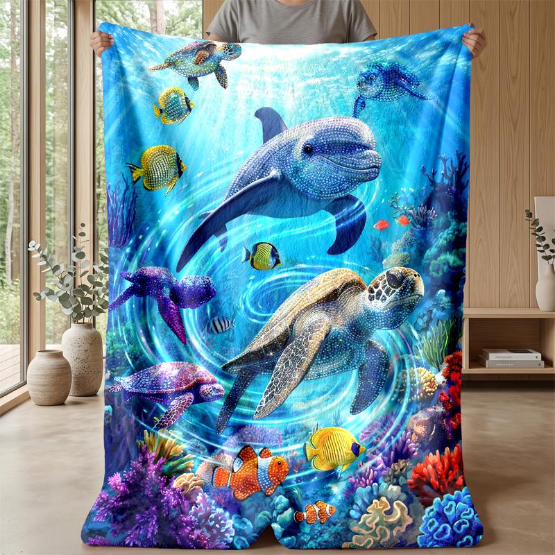 Underwater Marine Life 1 Theme Blanket Lightweight Warm Flannel Blanket Decorative Throw Blanket for Home Decoration