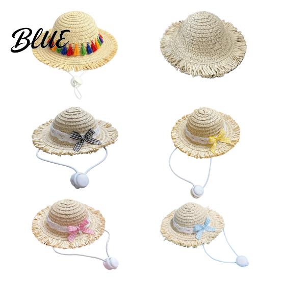 Cat Costume Accessories Straw Hat Pet Sun Hat with Lace And Bow Summer Outdoor Cute Protection for Cats Small Dogs Walks