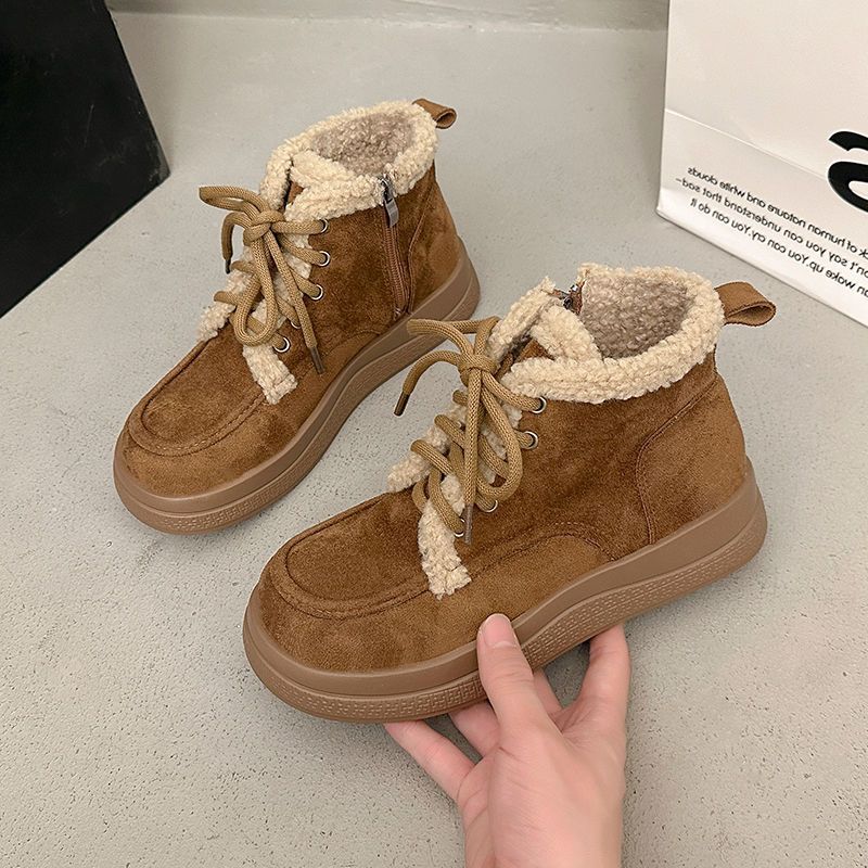 

Retro high-top cotton shoes women s winter new velvet thickened lace-up Martin boots warm snow boots 40 standard code коричневий