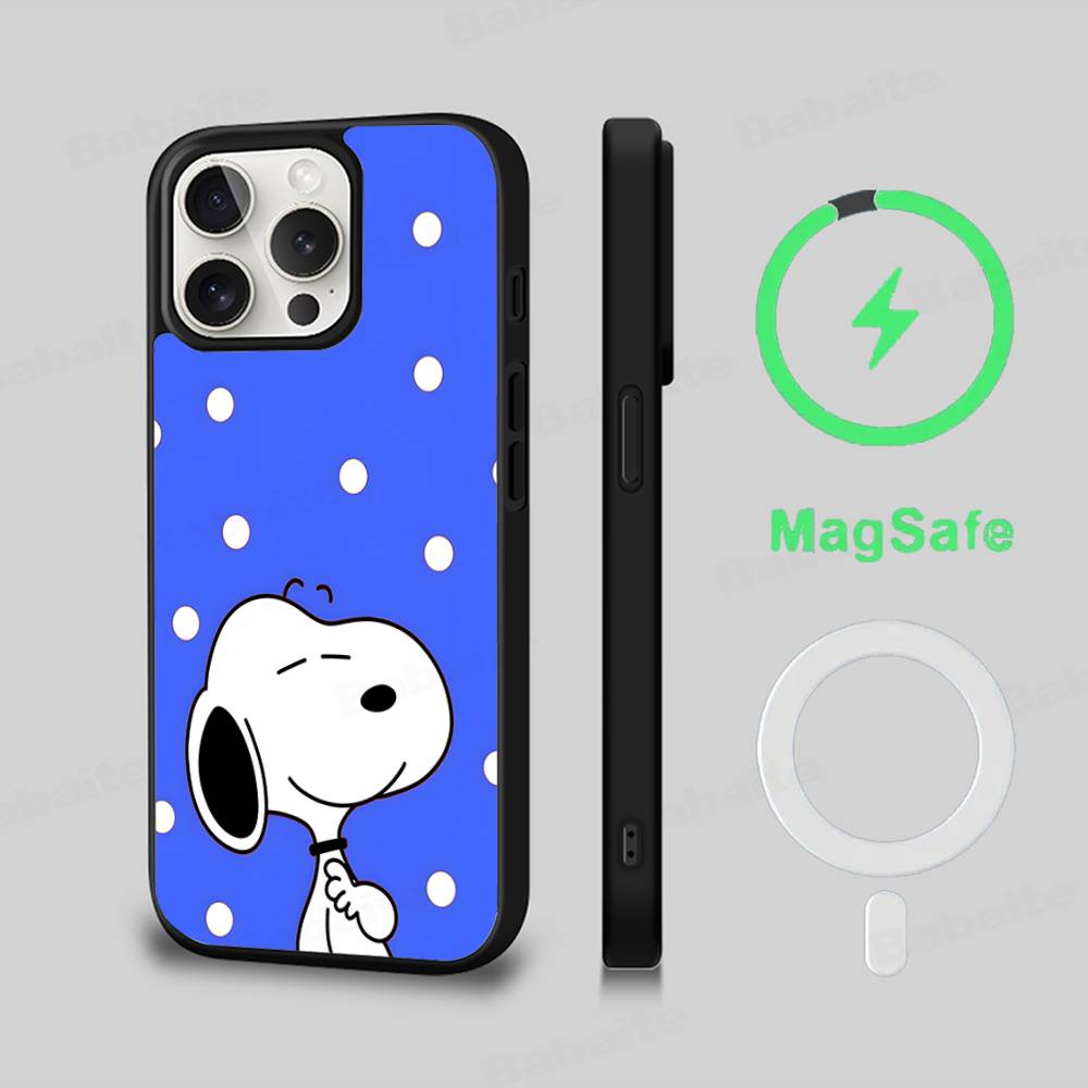 Cartoon Lovely S-Snoopies Phone Case Magnetic Case For iPhone 16 14 13 12 11 15 Pro Max Plus For Magsafe Wireless Charge Cover