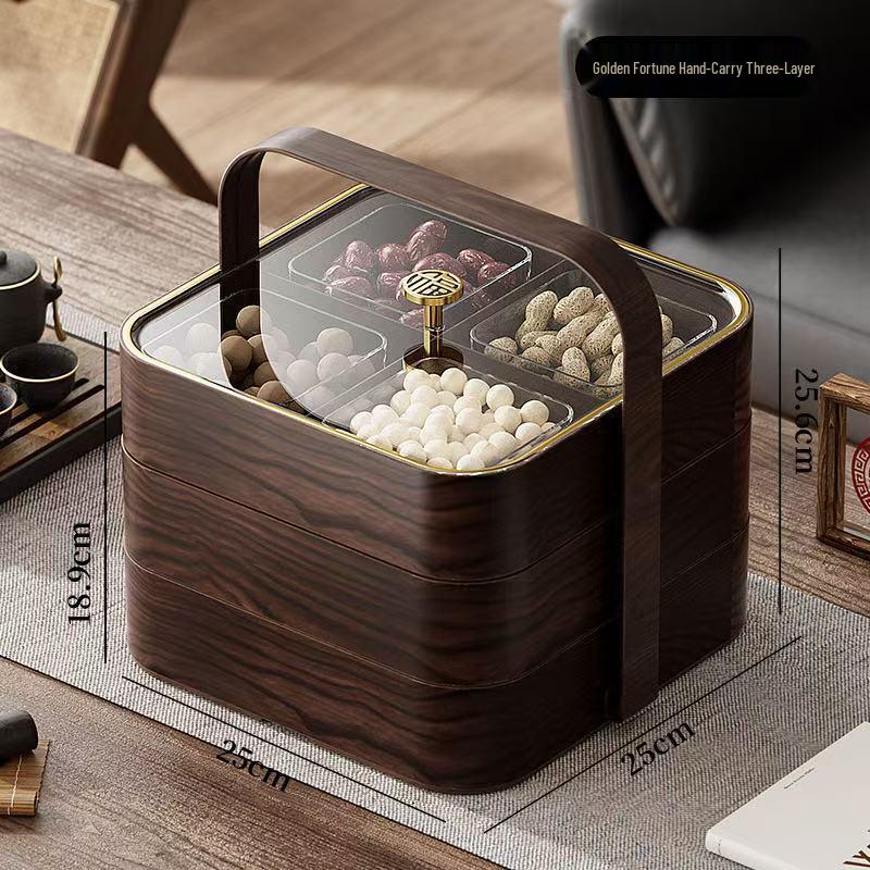 Retro Chinese-Style Wood-Inspired Dry Fruit Storage Box with Lid for Living Room Coffee Table