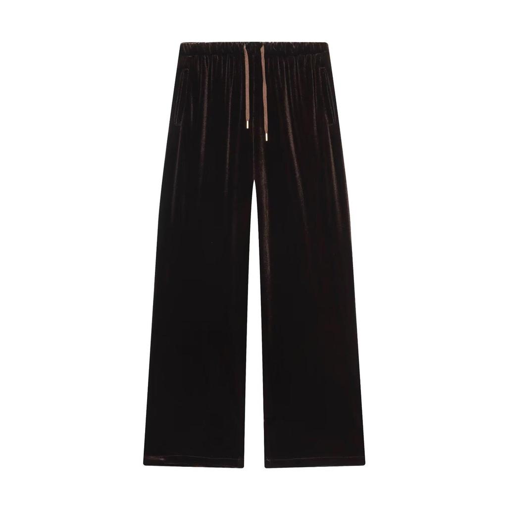 European & American Style Hooded Velvet Coat and Wide-Leg Pants - Autumn Collection