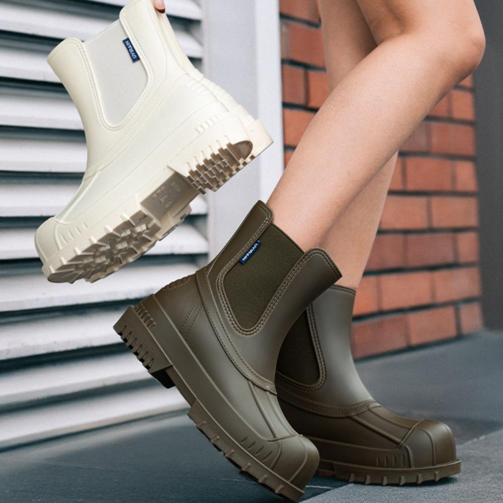 Rubber Boots for Women Fashion Elastic Rain Shoes New Low Rain Boots Chelsea Waterproof Non Slip Thick Soled Rain Boots Woman