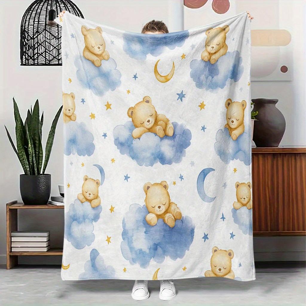 1pc Bohemian Bear & Cloud Blanket - Quilted Soft Breathable Cooling Bedspread, Cute Bear Cloud Animal Print Suitable for S, All-Season Cozy
