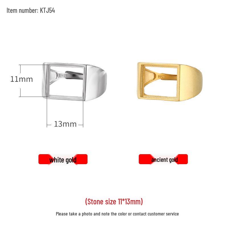 

S925 Silver Unisex Ring Setting for DIY Inlaid Jadeite, Amber, or Jade with Gilt Craft