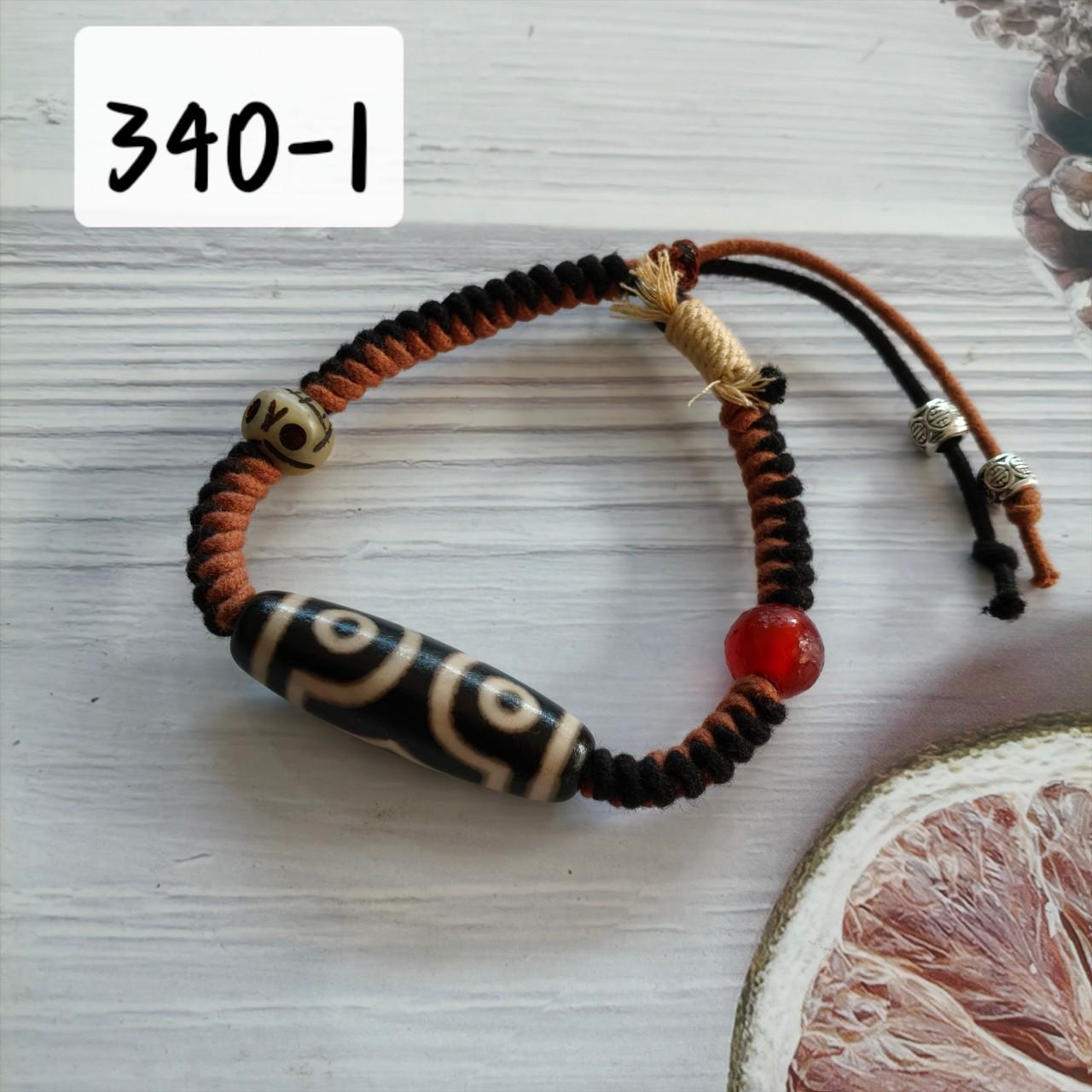 Хлопковый браслет с агатовой бусиной Дзи в тибетском стиле с регулируемыми благоприятными узорами Adjustable