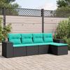 5 Piece Garden Sofa Set with Cushions Black Poly Rattan