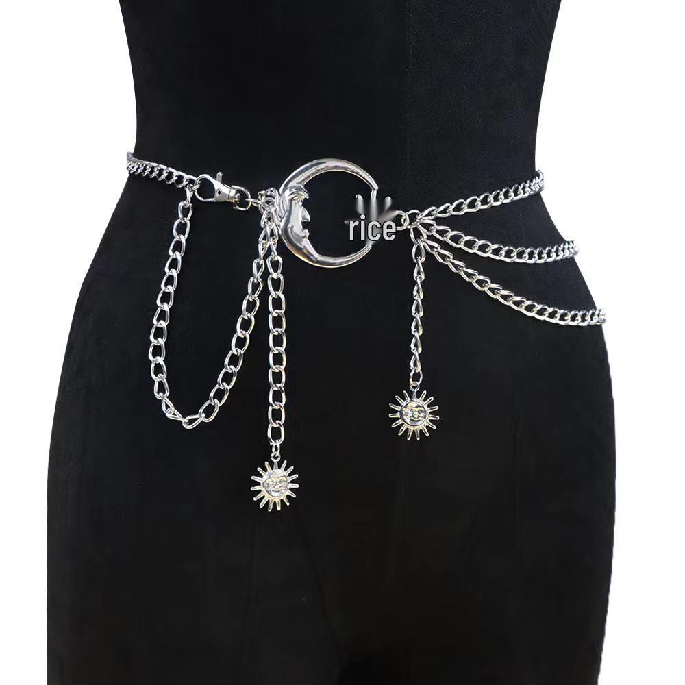 European & American Hip-Hop Metal Moon Body Chain with Tassel & Sun Pendant