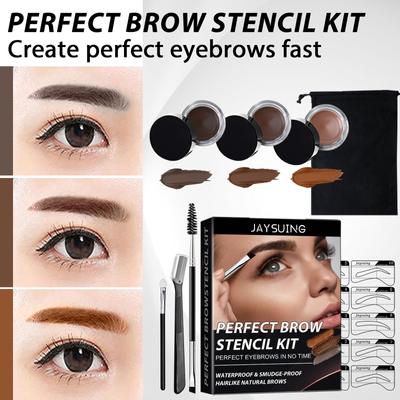 Eyebrow Template Set, Eyebrow Trioset, Including 3 Eyebrow Gels, Doubleended Eyebrow Brush, Sponge Brush, Eyebrow, And 10 Eyebrow Templates.