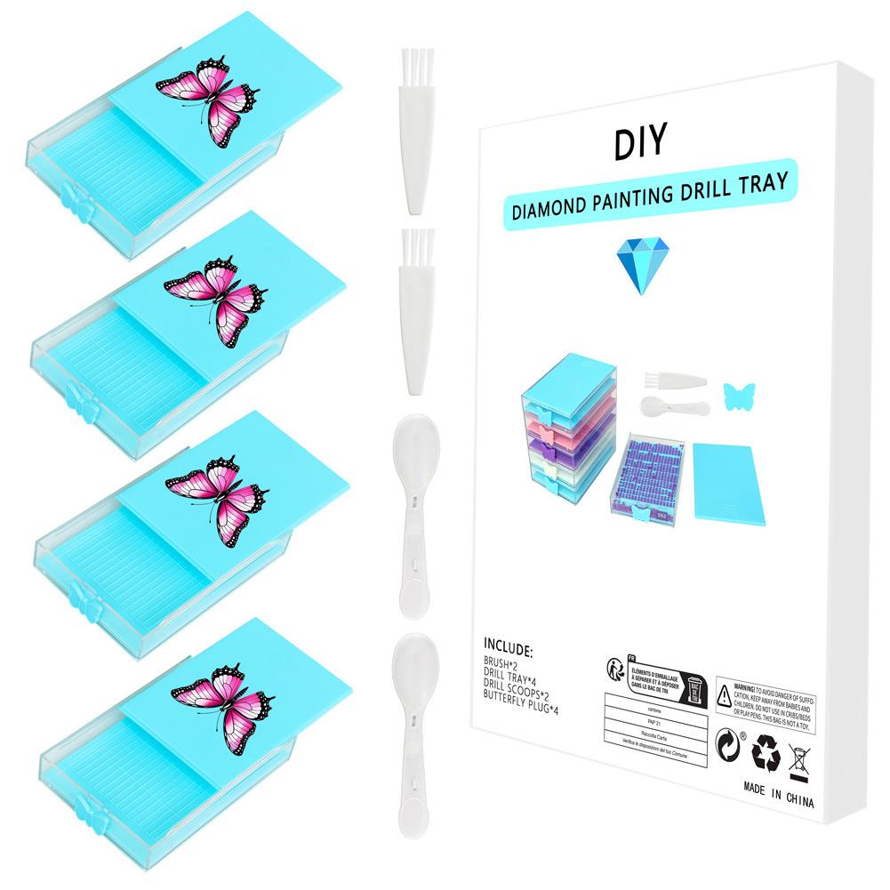 4 Stück/Set Diamantmalerei Tablett DIY Diamantenmalerei Aufbewahrung Perlen Sortierfach Behälter Platzierung Bohrerplatte Pinsel Organizer