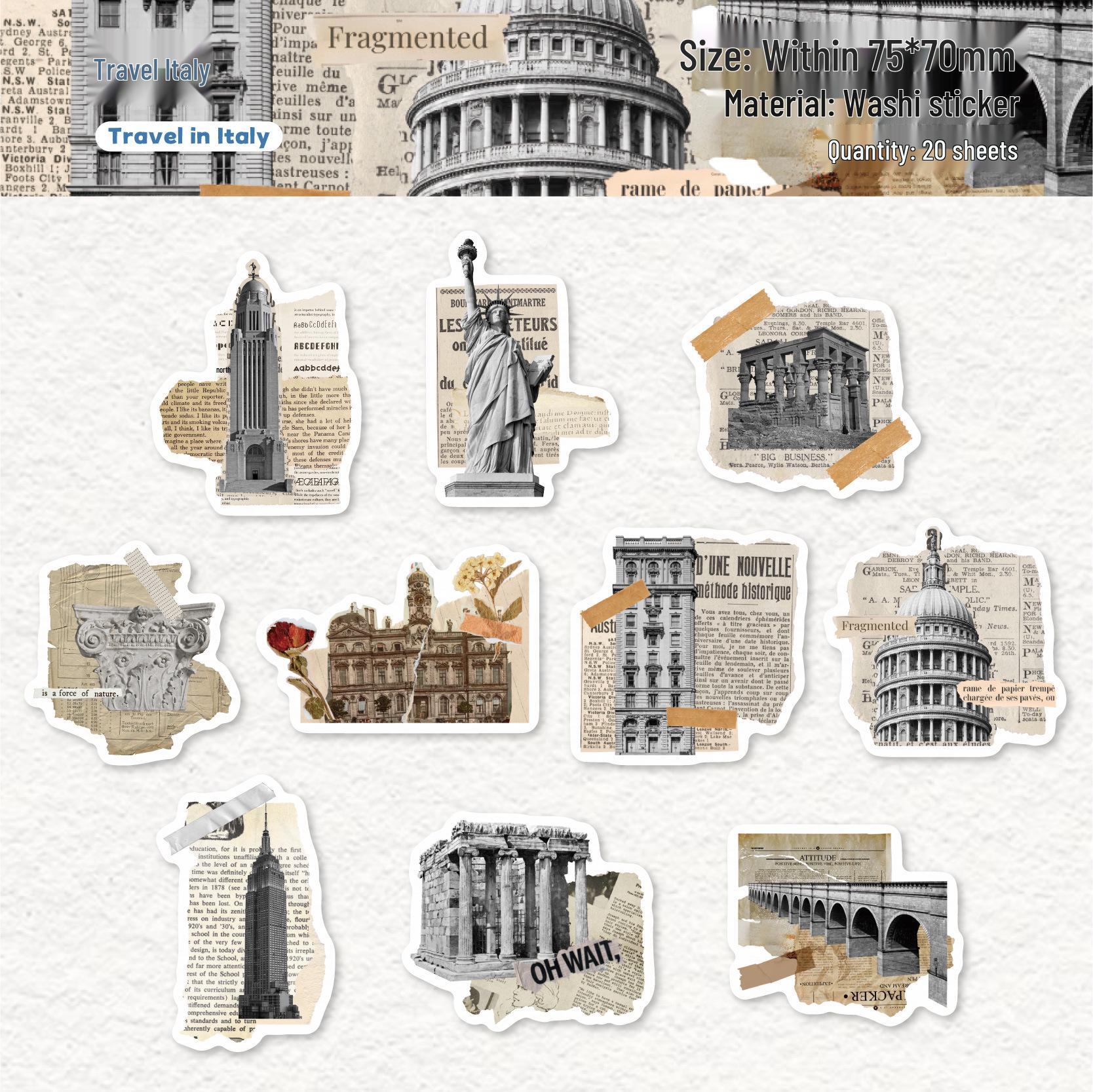 Retro Newspaper Journal Stickers: Vintage No-Cut 20-Sheet Pack