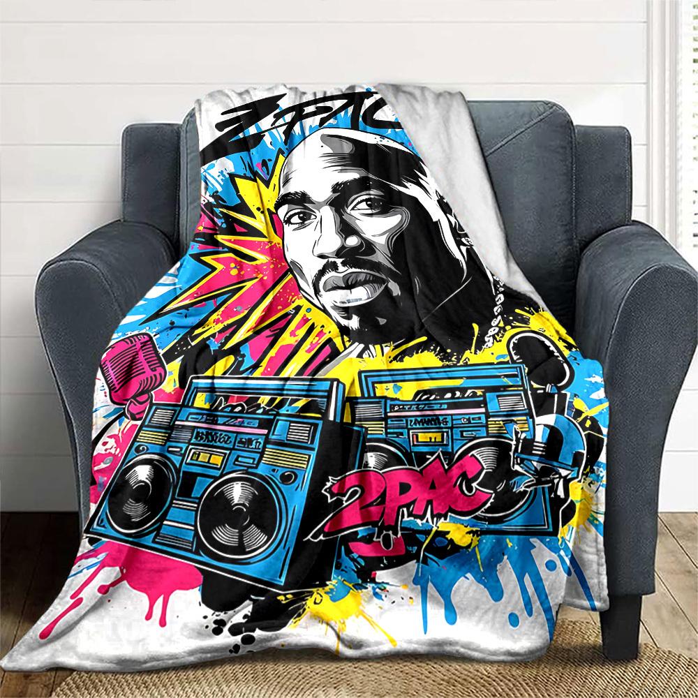 1pc 2PAC Boombox Themed Printed Soft and Comfortable Home Blanket, Small Throw Blanket, Nap Blanket, Suitable As a Gift L051