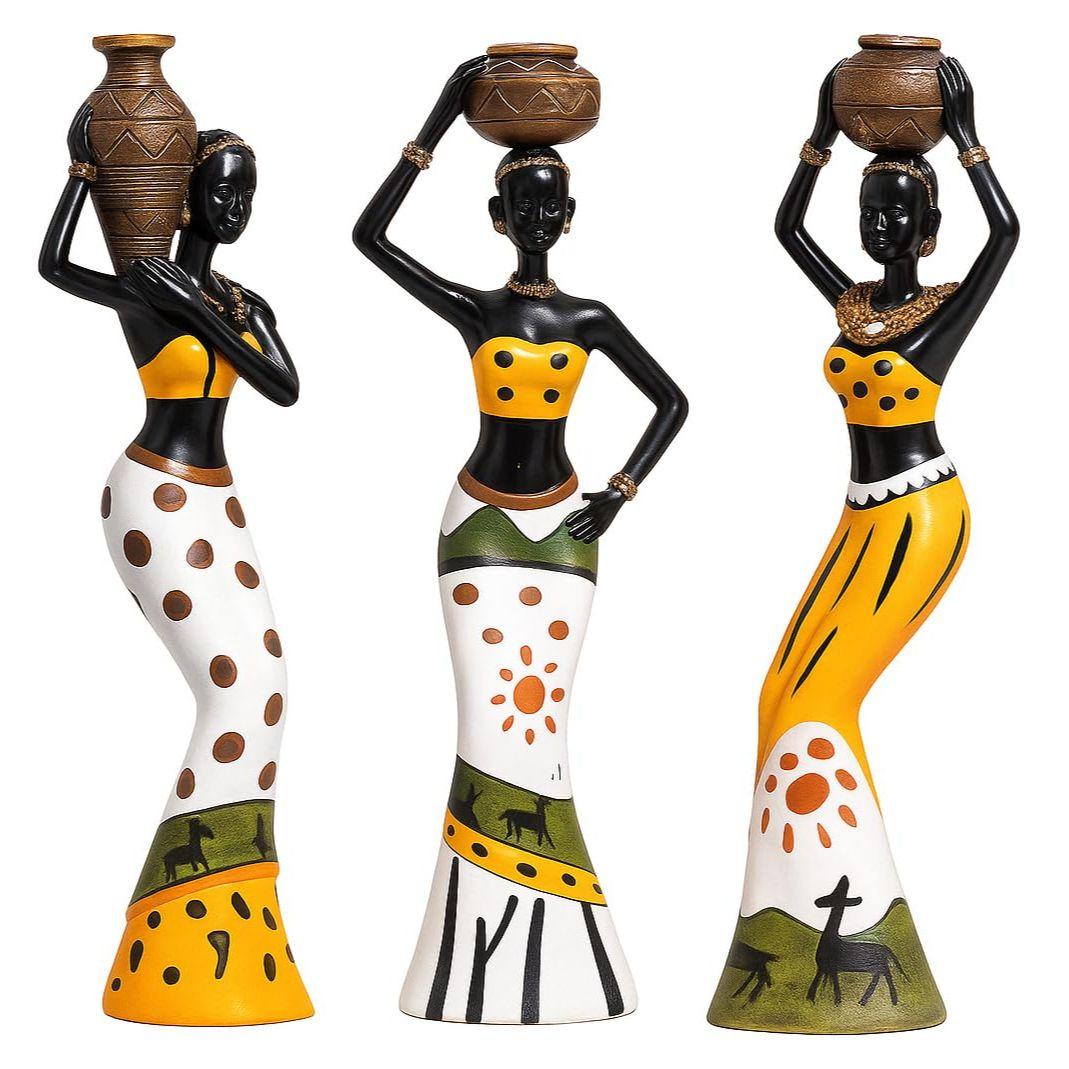 

Beautiful Finish Uniquely Hand Crafted Home Dcor African Tribal Women Art Piece - (Set of 3, Multicolour), Resin