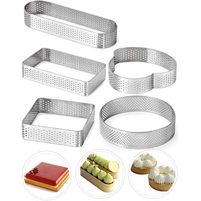 LMETJMA 5Pcs Tart Rings for Baking Stainless Steel Perforated Pastry Ring Mold French Dessert Mousse Fruit Pie Tart Ring JT396
