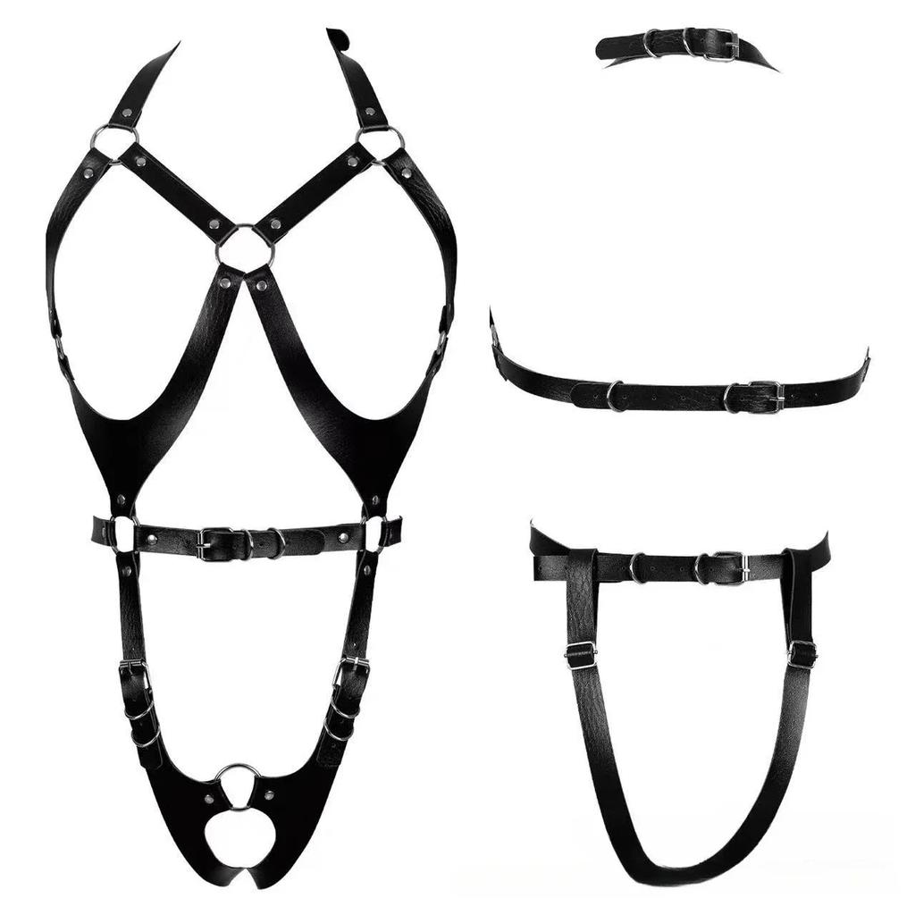 Erotic Leather Lingerie Sexy Garter Women's Intimate Harness Body Fetish Rave Stocking Belts Goth Clothes Halter Underwear