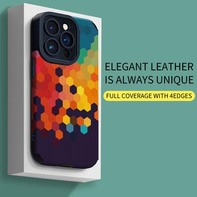 Vertical Grain Leather Shell 3D Colorful Printed Patterned Shockproof Soft Silicone Case with Camera Lens Full Protection for iPhone