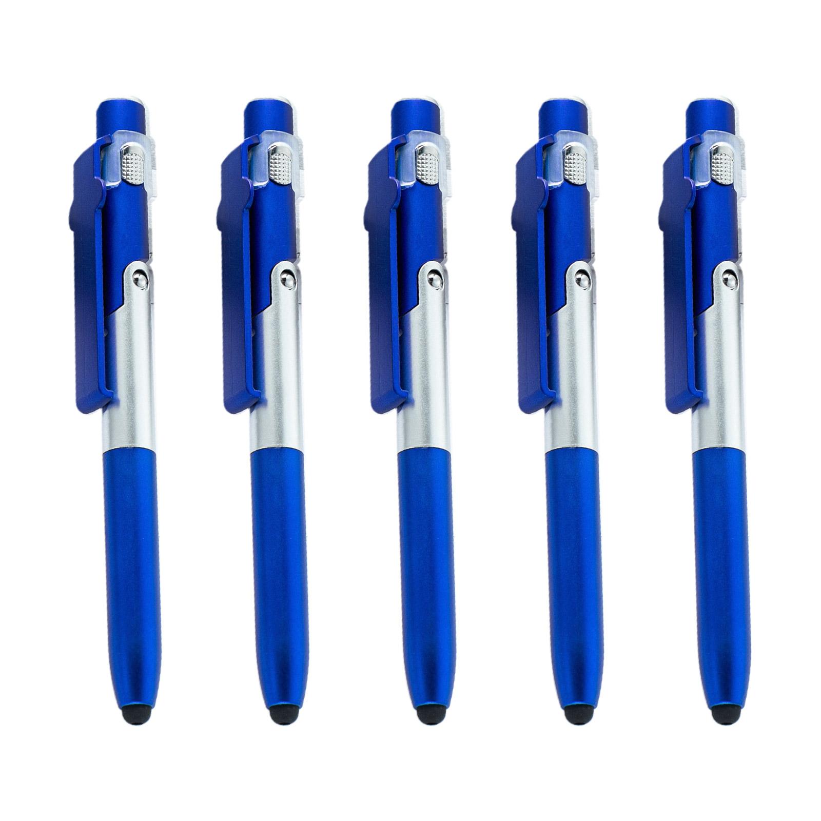 

5 шт. многофункциональная шариковая ручка 4-в-1 ручка для письма со стилусом светодиодная подсветка складная подставка для телефона для офисного персонала синий