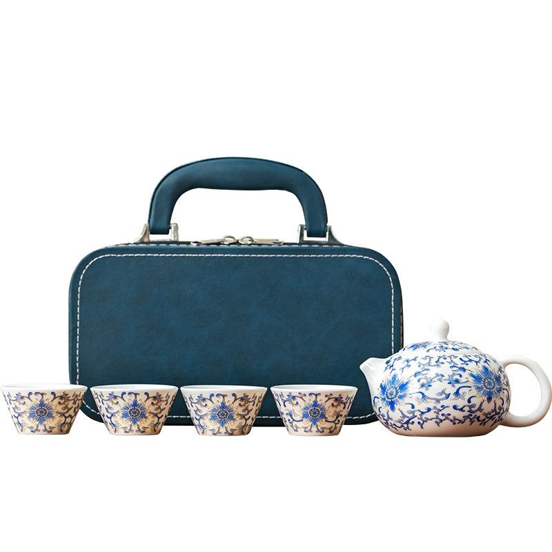 Twisted Liande Hua White Porcelain Travel Tea Set One Pot Three Cups Portable Car Outdoor Kung Fu Tea Set Tea Breaker