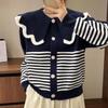 Sweet Doll Neck Striped Knitted Cardigan Five Colors for Warm and Fresh External Cute and Trendy Sweater Cardigan Female Tops