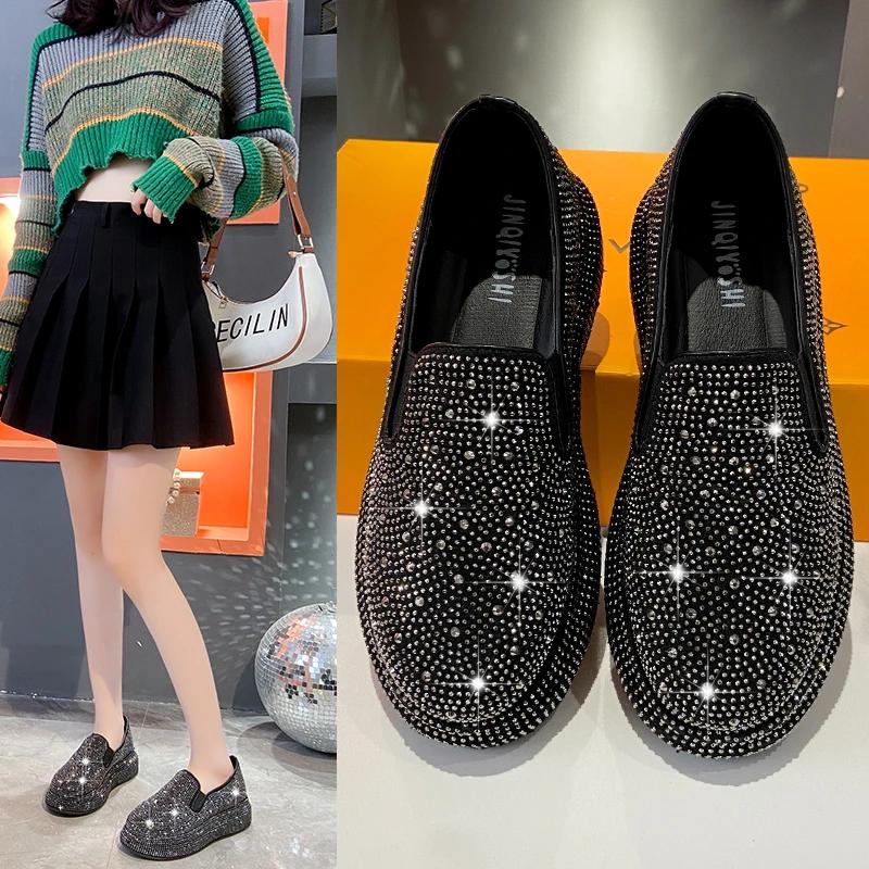 Women Casual Shoes  New Trend Thick Bottom Breathable Sneakers Women's Sports Shoe Rhinestone Flat White Platform Size 35-40