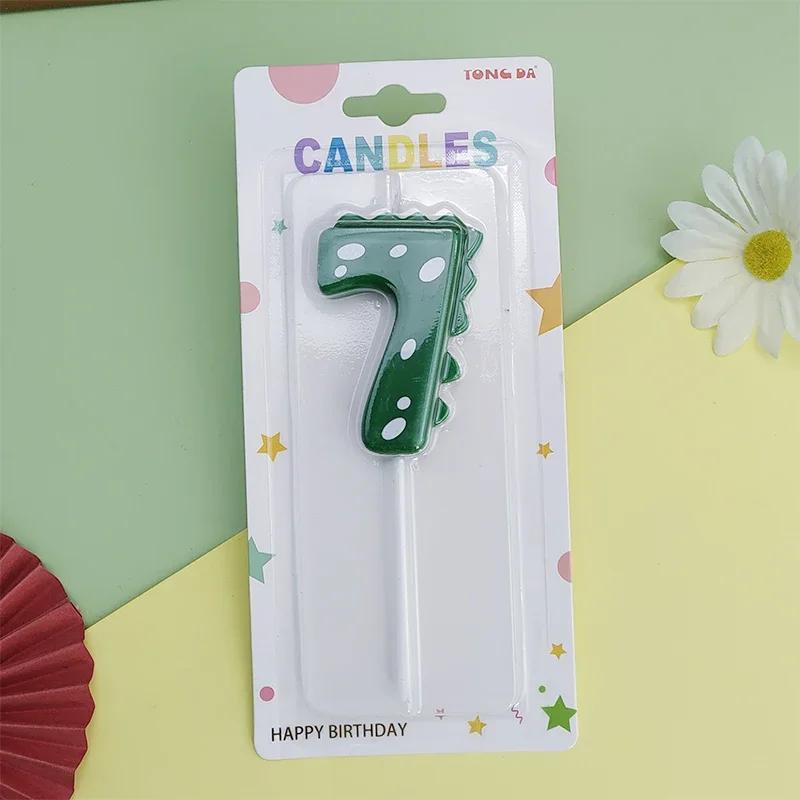 Green Dinosaur Number 0123456789 Happy Birthday Cake Candle Children Prince Party Cartoon Dinosaur Cute Candle Decoration Boy