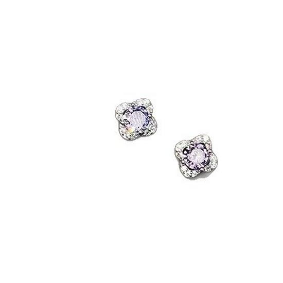 Orecchini a Bottone Viola Fiore in Argento Sterling Placcato Oro Bianco con Pietre di Zircone - Stile di Nicchia Chic Retrò di Alta Gamma