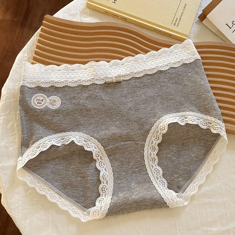 

Ladies Autumn and Winter New Cotton Lace Edge 10A Antibacterial Extended Crotch Triangle Briefs XL сірий