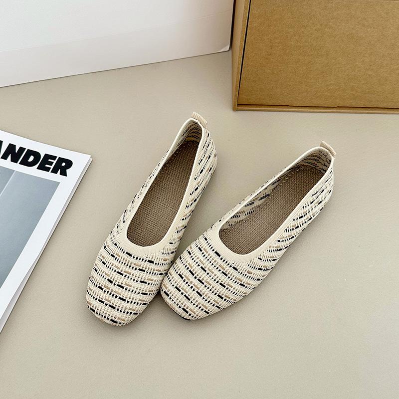 Fashion Women Leisure Flats Summer Autumn Flat Shoes Breathable Knitted Leopard Print Slip-on Female Daily Walking Driving Loafers