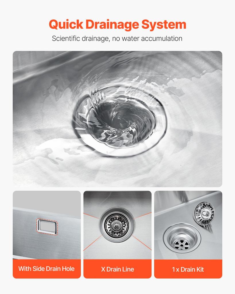 VEVOR 70cm Kitchen Sink Workstation, 304 Stainless Steel Undermount Sinks, Drop-In Single Bowl Farmhouse Basin with Accessories