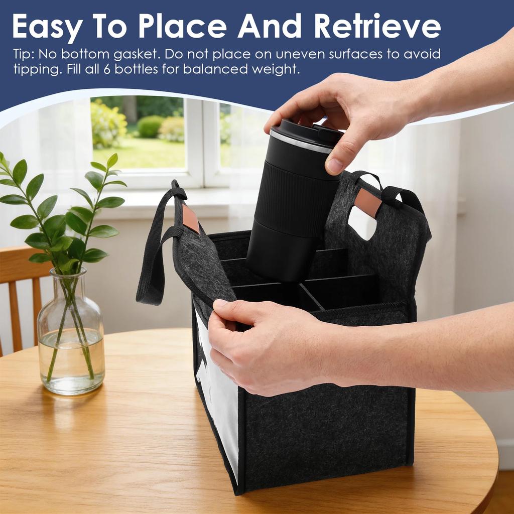 6 Bottle Drink Cup Carrier Foldable Tote Bag With Handles Coffee Cup Holder Portable Picnic Cruise Party Grocery Outdoor Travel