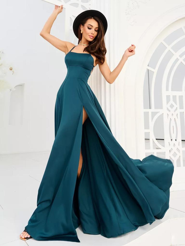 Spring clothing European and American new women's suspender backless sexy split party banquet evening dress dress