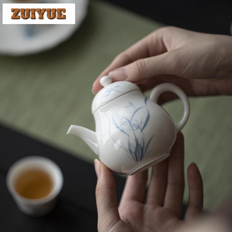 150ml White Porcelain Handmade Teapot Hand-painted Orchid Teapot With Filter Vintage Pot Tea Maker Kettle Tea Services Crafts