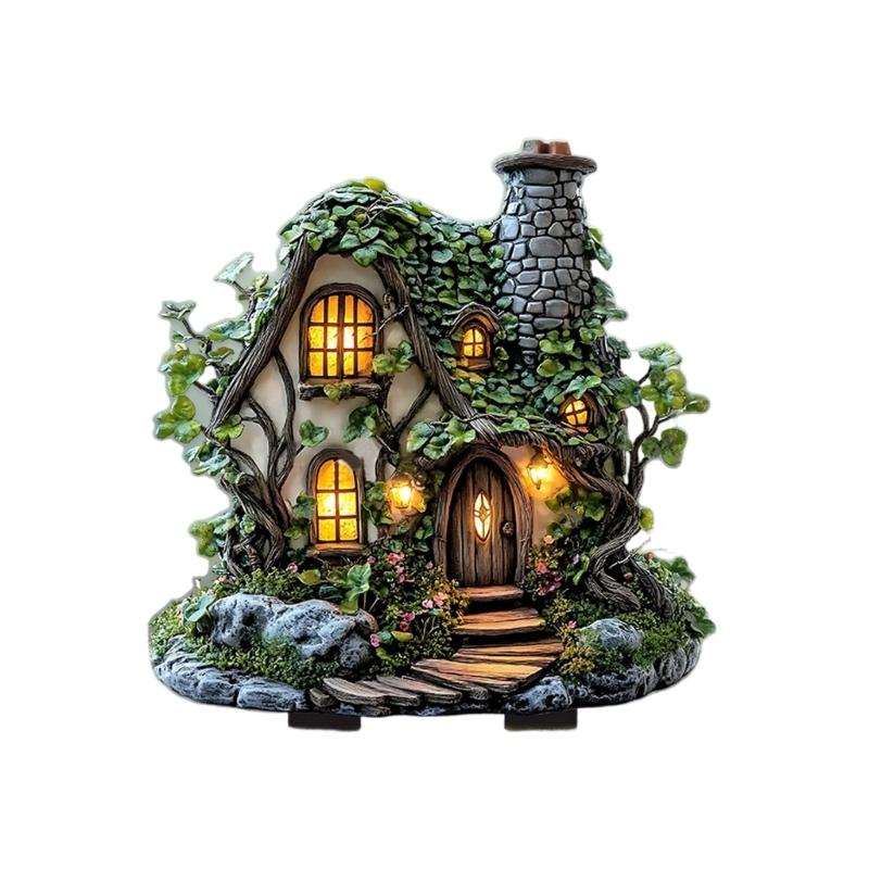 Acrylic Miniature Cabin Stake Decoration Weather Resistant Acrylic Cottage Stake Ornament For Patios Backyard Garden