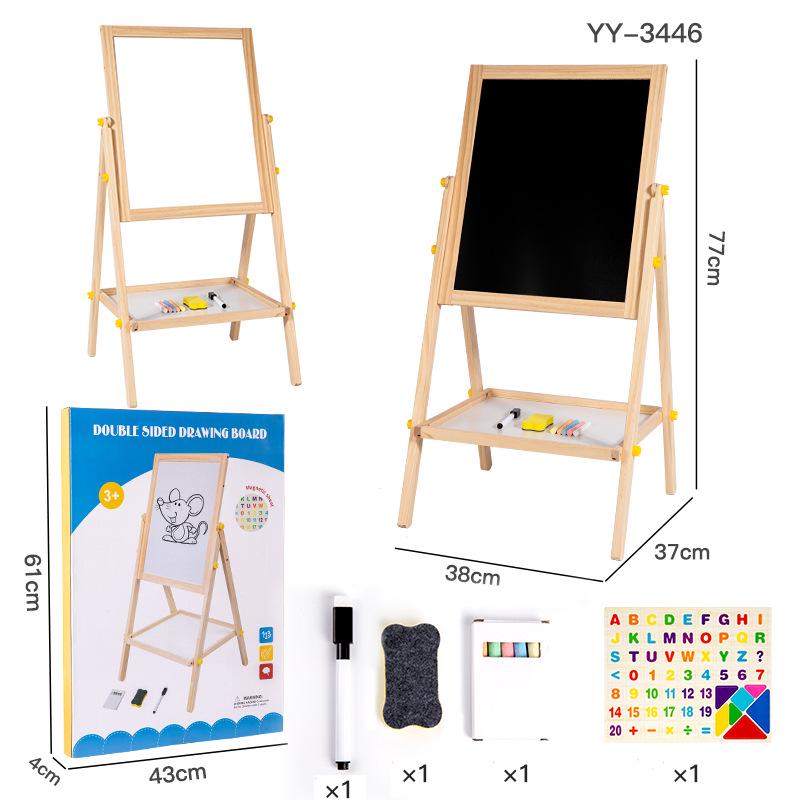 Kids' Double-Sided Magnetic Liftable Wooden Easel - Colorful Art & Drawing Toy