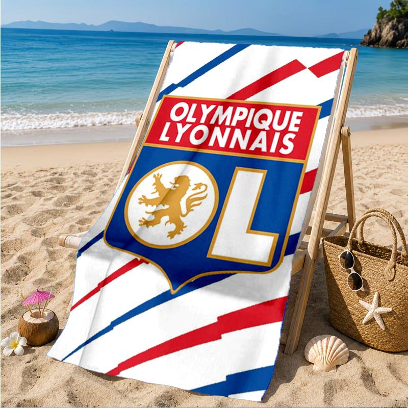 Lyon Football Crest Design Printed Microfiber Beach Towel, Soft And Absorbent, Quick-Dry, Ideal for Summer Travel, Beach Essential, Swimming Pool