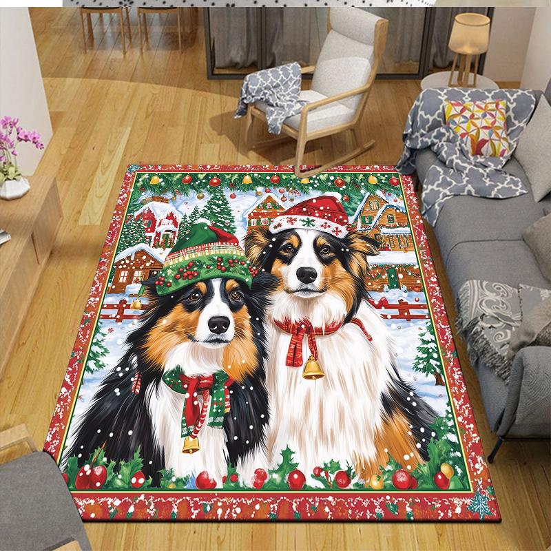 Weihnachtshund Heim Sofa Dekoration für Wohnzimmer & Schlafzimmer, Rutschfeste Spiel Flannel Bodenmatte für Spielzimmer