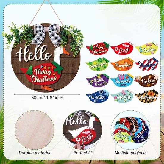 13 delar/set Utbytbart Trä Gås Välkomstskylt Säsongsbetonad Bondgårds Entrédörr Dekoration Rustik Hej Gäss Rund Krans för Inomhus Utomhus Veranda Vägg